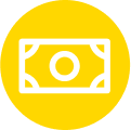 Yellow circular icon with a white money bill, indicating scholarship and financial aid opportunities.